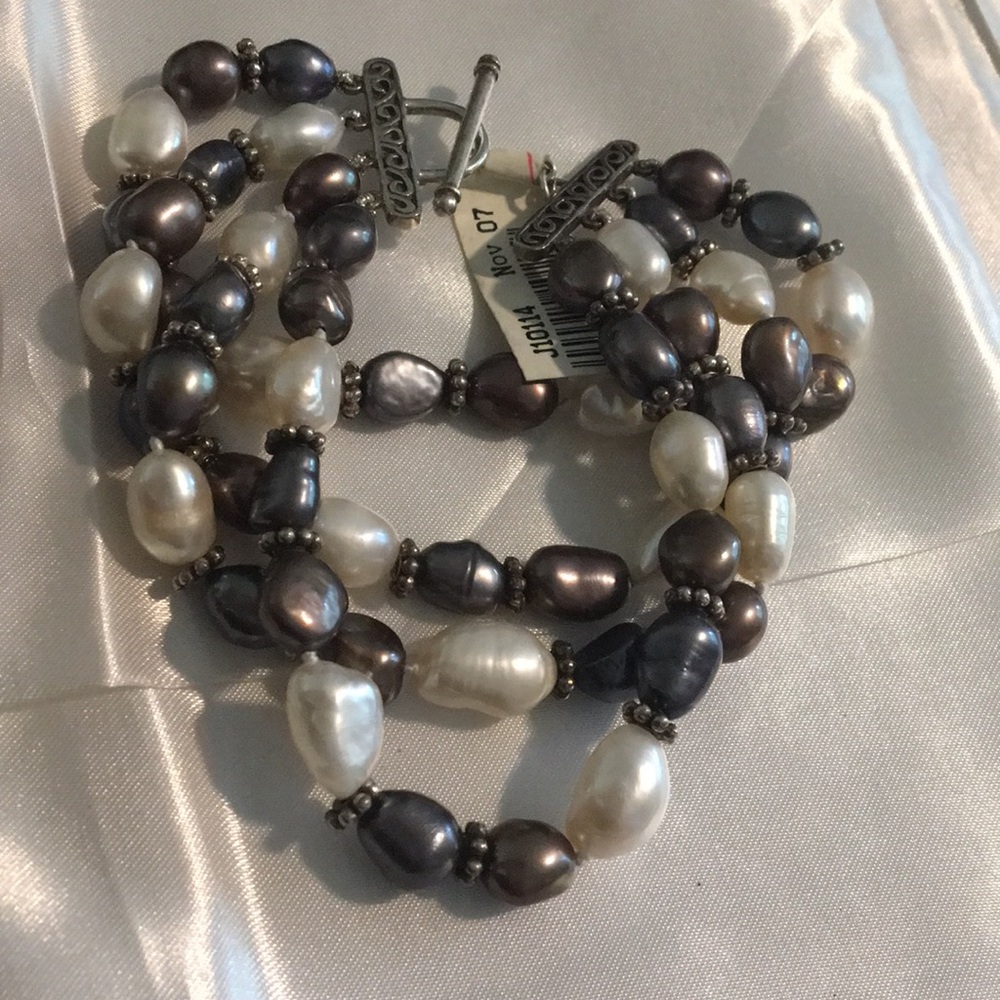 Black and White Pearl Four Strand Bracelet